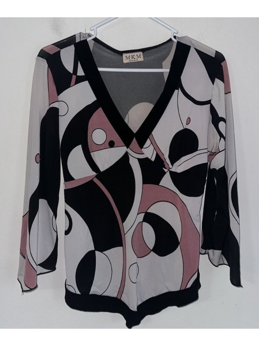 Y2K MKM Designs Womens Babydoll Top No Tag Sz M/L Black Pink Abstract Fairy Boho